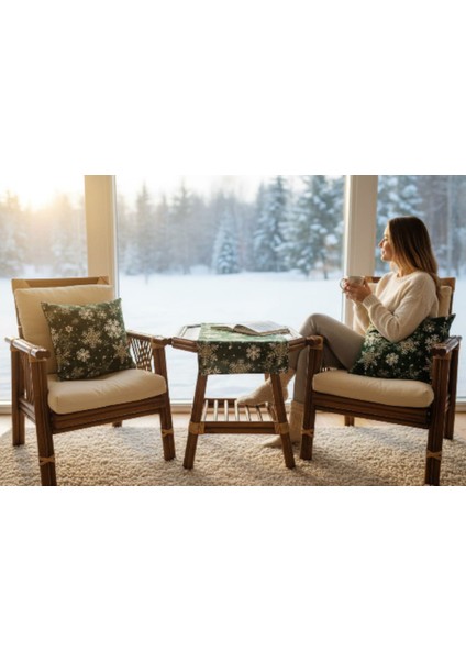 2’li Noel Kırlent Kılıfı & Runner 3'lü Set | Yılbaşı Temalı Dekoratif Yastık Kılıfı & Runner Set fiyatları