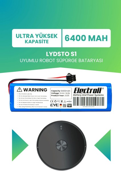 Lydsto S1 Uyumlu Batarya (Ultra Yüksek Kapasite) 6400MAH Pil Robot Süpürge Bataryası Değişimi