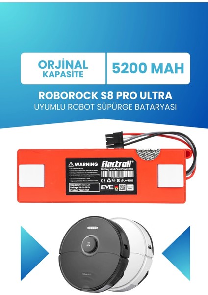 Roborock S8 Pro Ultra Uyumlu Batarya (Standart Kapasite) 5200MAH Pil Robot Süpürge Batarya Değişimi