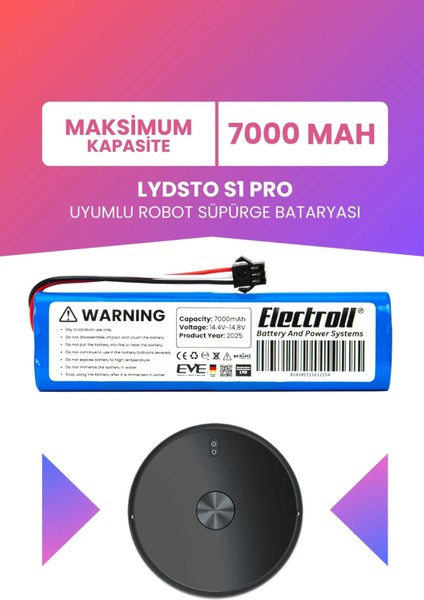 Lydsto S1 Pro Uyumlu Batarya (Maksimum Kapasite) 7000MAH Pil Robot Süpürge Bataryası Değişimi