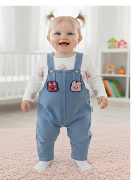 Ayıcık Işleme Detaylı Kız Bebe 2 Li Salopet Yumuşak Kotlu Takım - Açık Mavi fiyatları