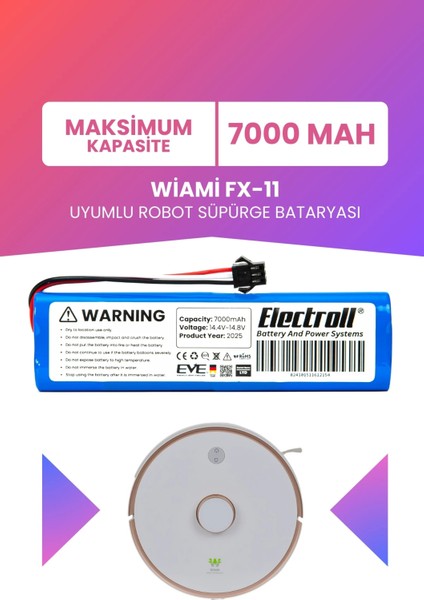 Wiami Fx-11 Uyumlu Batarya (Maksimum Kapasite) 7000MAH Pil Robot Süpürge Bataryası Değişimi