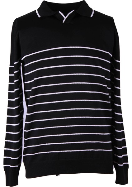 V Polo Pl Siyah - Beyaz Erkek Kazak 18088