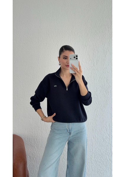 Fermuarlı Lacivert Selanik Sweat