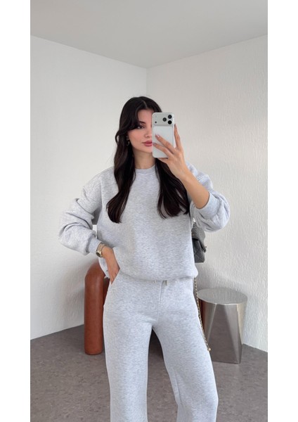 3 Iplik Şardonlu Gri Sweat