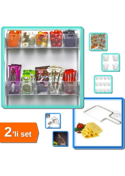 6 Adet Buzdolabı Kapak Içi Mini Düzenleyici Kutu + Peynir Kesme Teli - 2li Set T5B2Q4