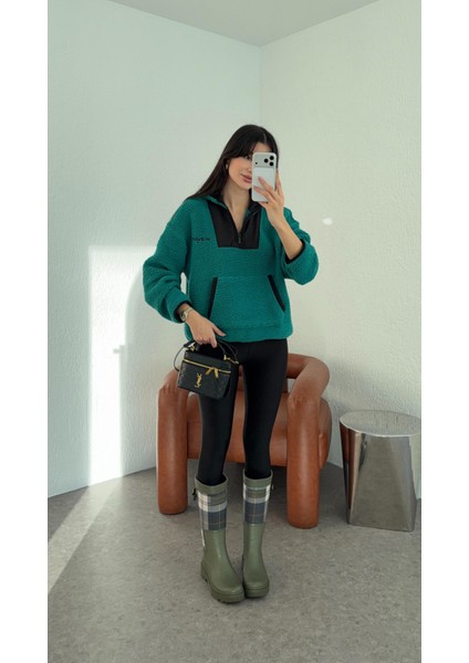 Çimen Yeşili Peluş Sweat