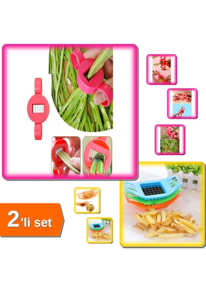 Ayarlanabilir Bamya Bakla Yeşil Fasulye Dilimleme Kesici + Patates Dilimleyici Pratik - 2li Set V4N4