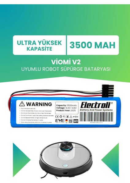 Viomi V2 Uyumlu Batarya (Ultra Yüksek Kapasite) 3500MAH Pil Robot Süpürge Bataryası Değişimi