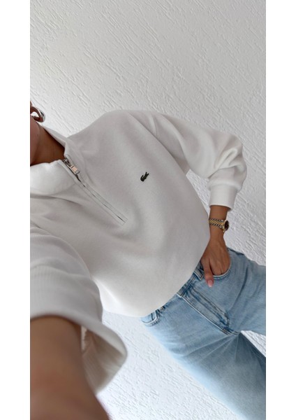 Fermuarlı Beyaz Selanik Sweat fiyatları