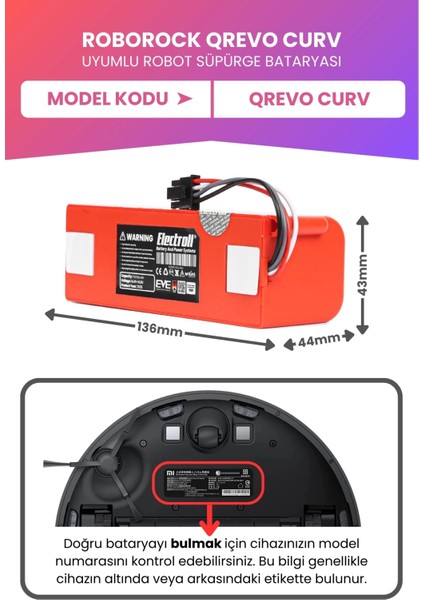 Roborock Qrevo Curv Uyumlu Batarya (Maksimum Kapasite) 7000MAH Kutulu Robot Süpürge Pil Değişimi fiyatları