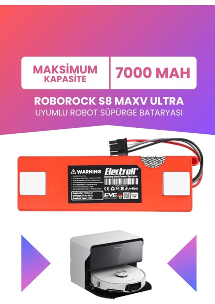 Roborock S8 Maxv Ultra Uyumlu Batarya (Maksimum Kapasite) 7000MAH Kutulu Robot Süpürge Pil Değişimi