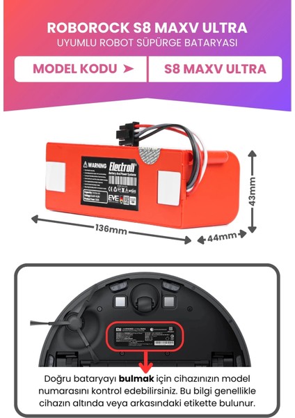 Roborock S8 Maxv Ultra Uyumlu Batarya (Maksimum Kapasite) 7000MAH Kutulu Robot Süpürge Pil Değişimi fiyatları
