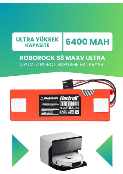Roborock S8 Maxv Ultra Uyumlu Batarya (Ultra Yüksek Kapasite) 6400MAH Robot Süpürge Bataryası