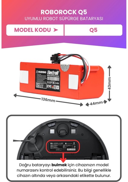 Roborock Q5 Uyumlu Batarya (Maksimum Kapasite) 7000MAH Kutulu Robot Süpürge Bataryası Değişimi fiyatları