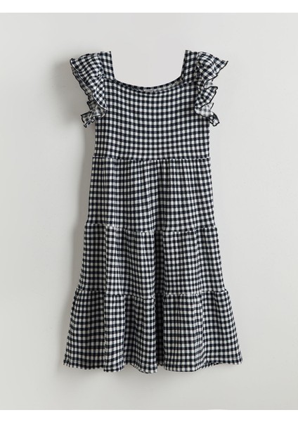 Yeni Sezon Kare Yaka Ekose Kız Çocuk Elbise