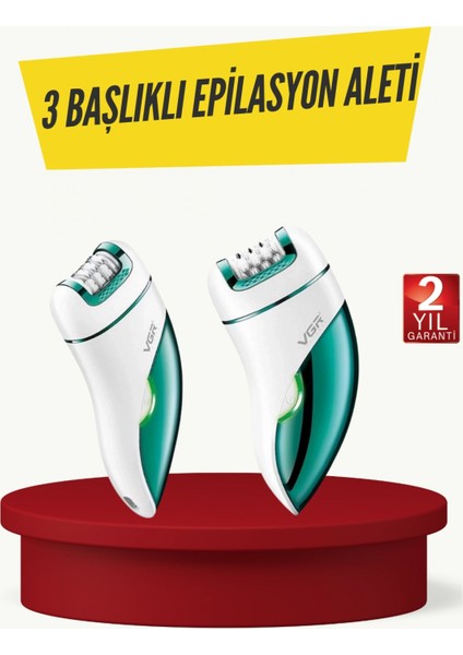 - Profesyonel 3 In 1 Epilasyon Cihazı LED Aydınlatmalı Suya Dayanıklı Şarjlı Vgr Epilatör