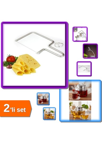 Peynir Kesme Teli + Dayanıklı Paslanmaz Çelik Büyük Boy Demlik Içi Çay Süzgeci - 2li Set A8G4W9