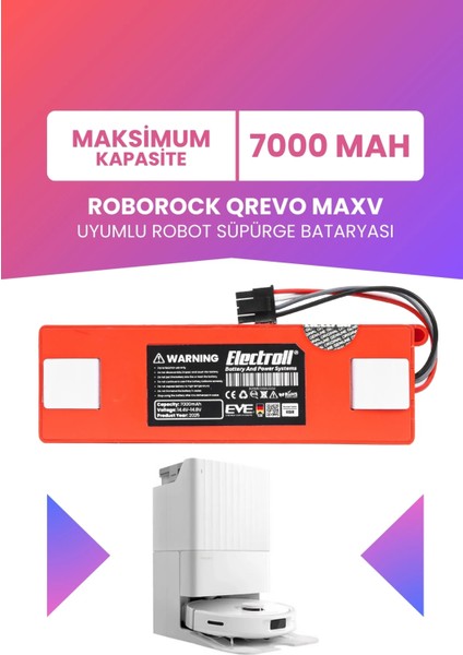 Roborock Qrevo Maxv Uyumlu Batarya (Maksimum Kapasite) 7000MAH Kutulu Robot Süpürge Pil Değişimi