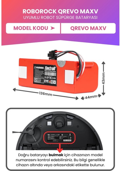Roborock Qrevo Maxv Uyumlu Batarya (Maksimum Kapasite) 7000MAH Kutulu Robot Süpürge Pil Değişimi fiyatları