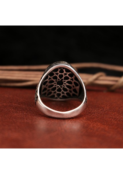 Ayyıldızlı Kasa Mikro Taş Süslemeli Gümüş Erkek Yüzük fiyatları