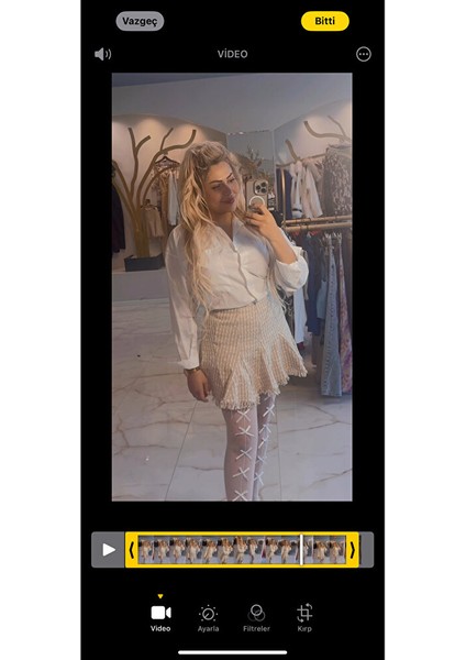 Kadın Tüvit Krem Kendinden Hafif Simli Kloş Premium Etek modelleri