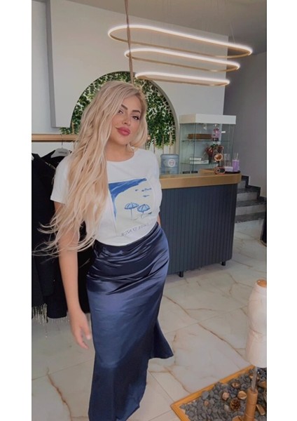 Kadın Tüvit Krem Kendinden Hafif Simli Kloş Premium Etek indirimleri