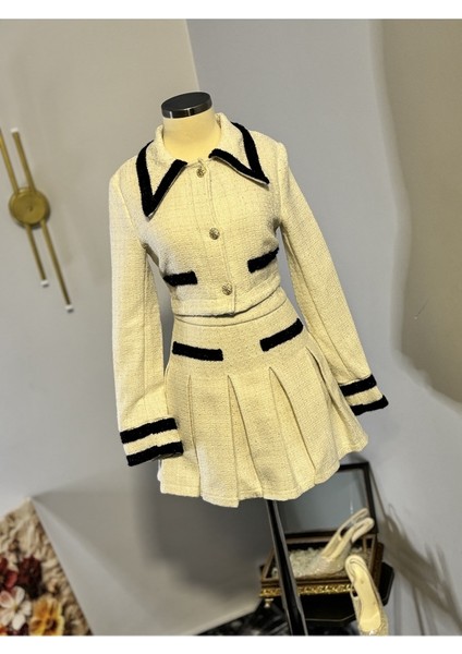 Gold Touch Tweed Set – Kışlık Lüks Şık Ceket & Etek Takım
