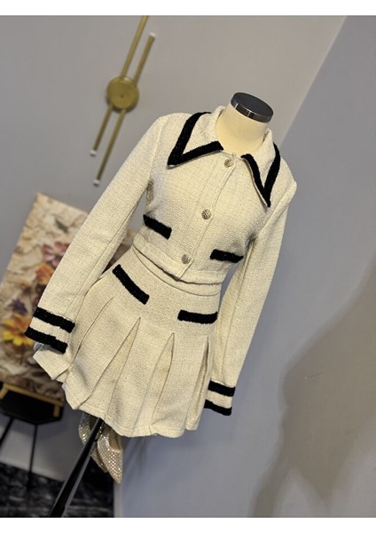 Gold Touch Tweed Set – Kışlık Lüks Şık Ceket & Etek Takım fiyatları