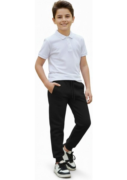 Siyah Renk 3 Iplik Manşetli Kız Erkek Çocuk Eşofman Alt BGL-ST05047