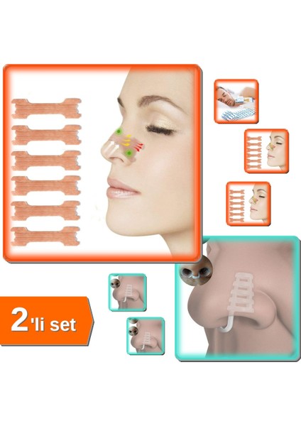 10 Adet Horlama Burun Bandı + Kafesli Horlama Burun Aparatı - 2li Set J5M9T0