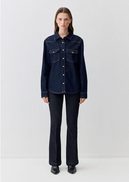 Angela Classic Denim Rinse Jean Gömlek 1210819-90120 fırsatları