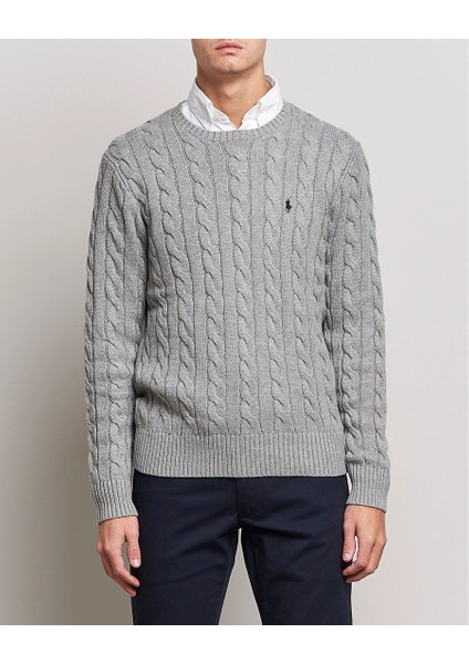 Erkek Örgü Dokulu Gri Triko Kazak