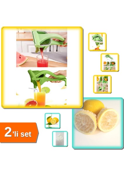 Manuel Kollu Plastik Meyve Sebze Sıkacağı +50 Adet Limon Bonesi - Bitki Çayı Bonesi - 2li Set E1X8J2