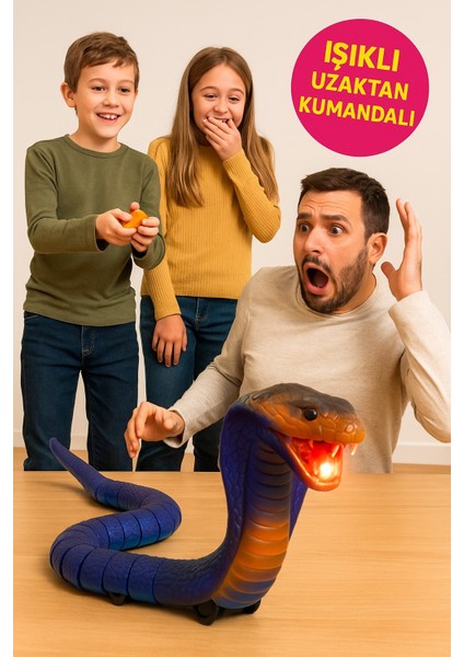 Işıklı Hızlı Hareket Eden Uzaktan Kumandalı Kobra Yılan Şaka Oyuncak USB Şarjlı Gerçekçi Model