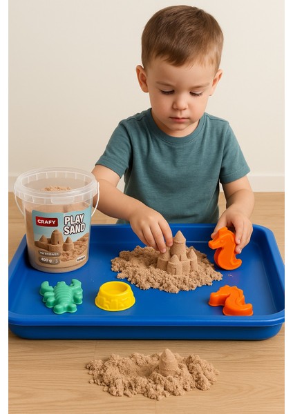 Crafy Oyun Kumu Seti 450 G Doğal Renk Kalıplı Kinetik Kum Çocuk Gelişim Oyun Havuzu Oyuncak
