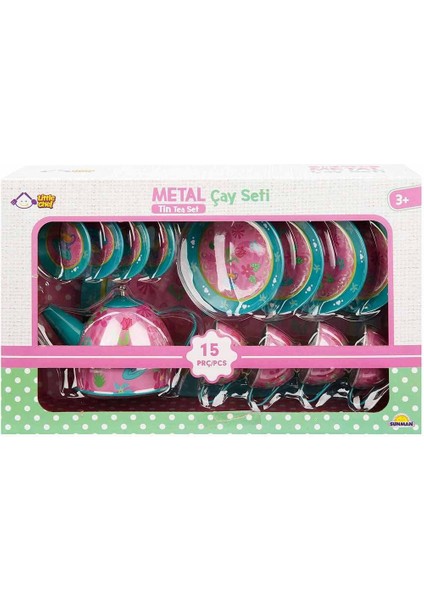 Metal 15 Parça Çay Takımı Evcilik Oyuncak Seti Kız Çocuk Yeşil Çiçek Desenli Oyun fırsatları
