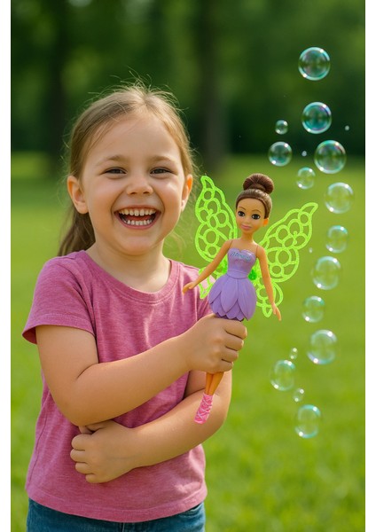 Baloncuk Çıkaran Dreameez Baloncuk Perisi Bebek Seti Yeşil Kanatlı Mor Elbiseli Oyuncak