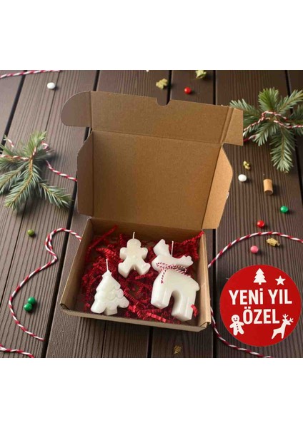 Yılbaşı Temalı Lavanta Kokulu Dekoratif Mum Seti – El Yapımı Yılbaşı Hediye Seti