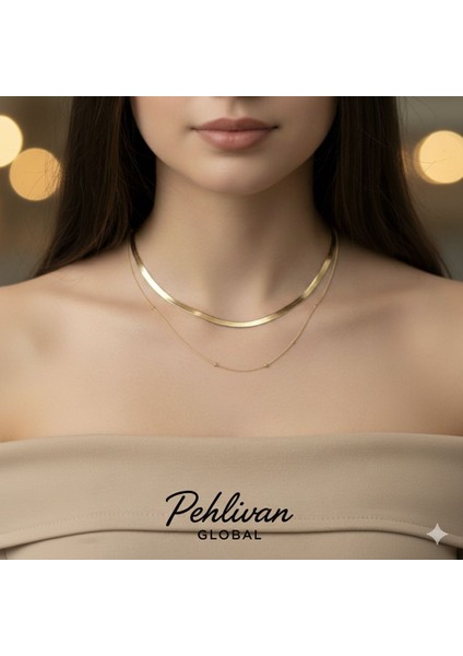 Italyan Ezme 2'li Gold Renk Çelik Kolye fiyatları