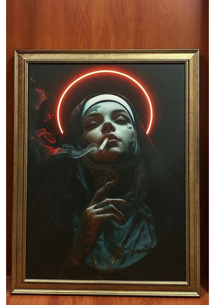 Neon Aura Karanlık Sanat Portre Tablo (Çerçeveli)