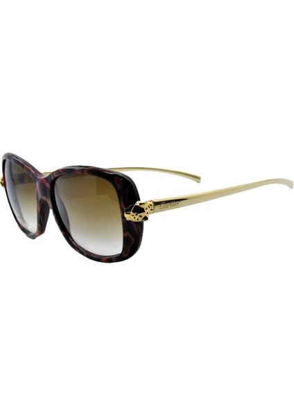 Panthere De Havana Red Black Gold Cartier Cat Eye Havana Kırmızı Siyah Altın Kahverengi Güneş Gözlüğü T8201060
