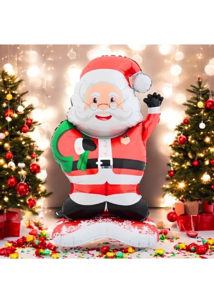 Kırmızı Ayaklı Noel Baba Folyo Balon, Yılbaşı Süsü, Neşeli Dekorasyon Seçeneği