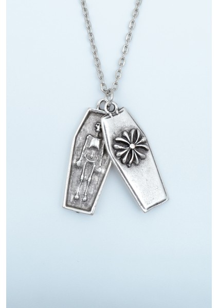 Tabut - İskelet Gümüş Kaplama Düz Zincir Kolye