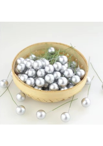 Yılbaşı Temalı Küçük Gümüş Top, Çiçek ve Süs, 100 Adet Set, Neşeli Dekorasyon Aksesuarı