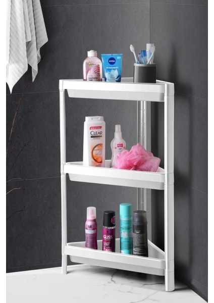 3 Katlı Köşeli Banyo Rafı Beyaz, Şık ve Kullanışlı Banyo Aksesuarı