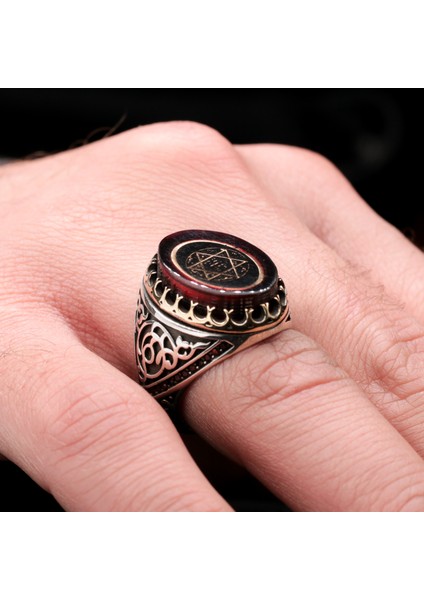 Hz. Süleyman Mührü Işlemeli 925 Ayar Erkek Gümüş Yüzük