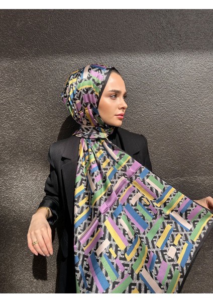Karma Desen Vual Ipek Şal Siyah