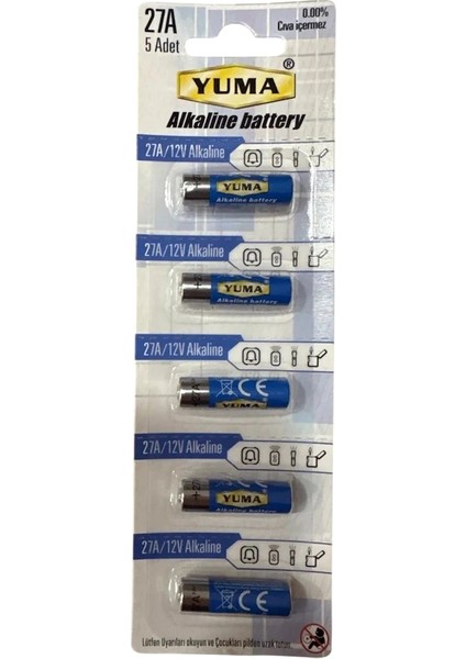 Yuma 27A MN27 V27A V27GA 12 Volt Alkalin Pil 5 Li Paket ( Lisinya )