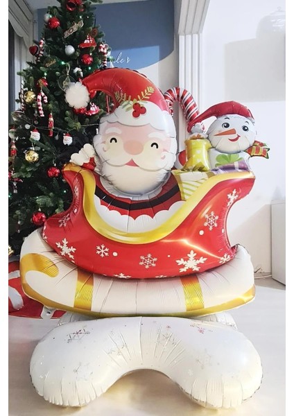 Çok Renkli Yılbaşı Temalı Ayaklı Kızaklı Noel Baba Folyo Balon fiyatları
